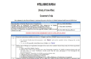 Intelligence Bureau IB Recruitment 2023 Security AssistantExecutive, Multi-Tasking Staff Apply Online for 1675 Post